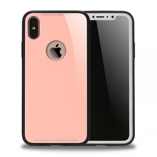 Wholesale iPhone XS / X Design Tempered Glass Hybrid Case (Pink)